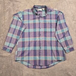 Vintage 1990's Palermo Shirt Men XL Plaid Dobby Teal Purple Workwear Button Down